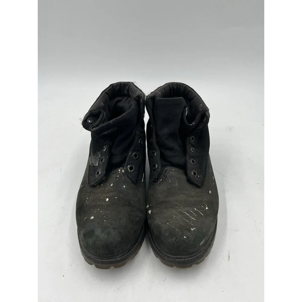 Timberland Mens Black Roll Top Leather Boots Size 8 Lace Up Work Boots
